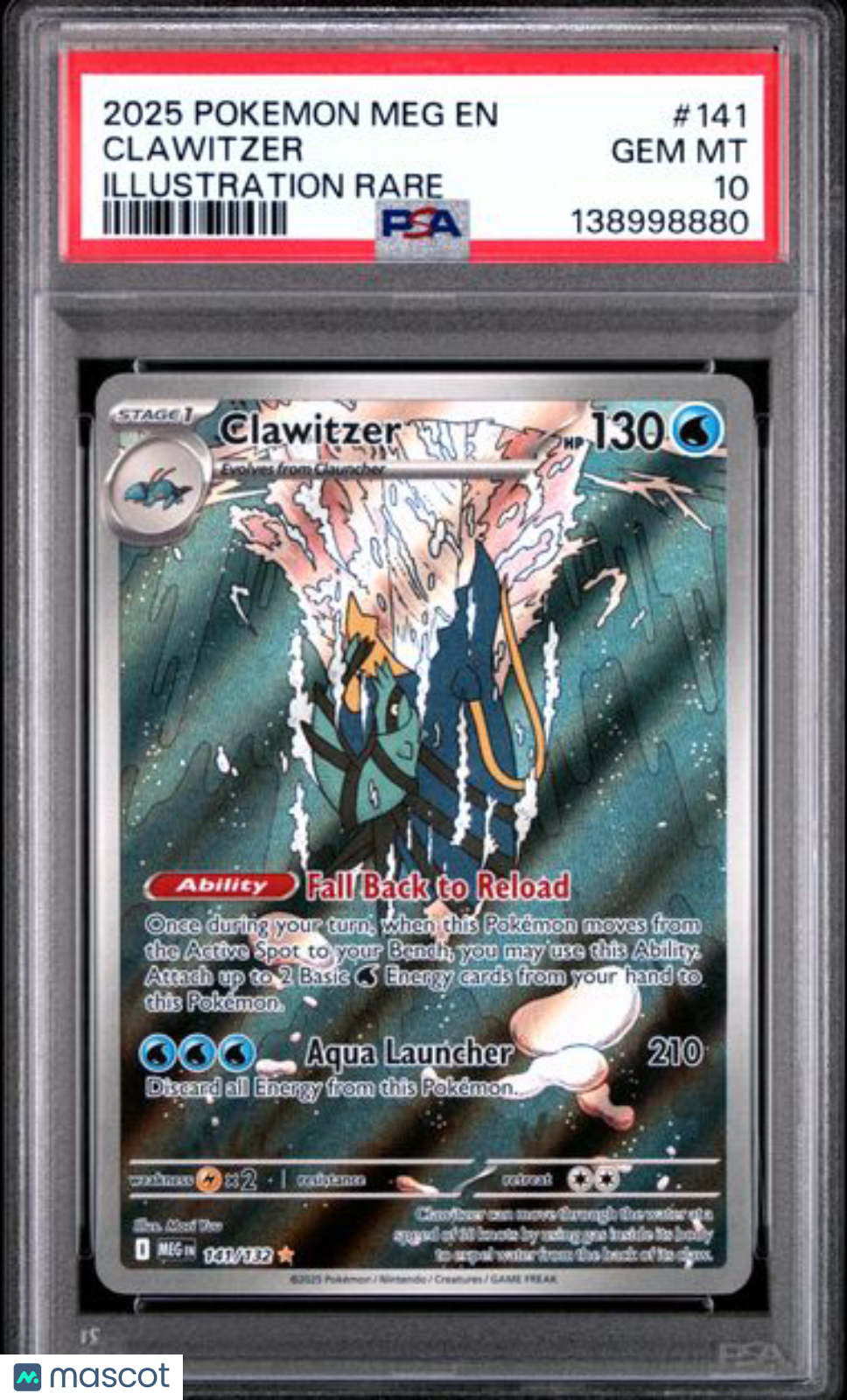 2025 Pokemon Meg EN-Mega Evolution Clawitzer #141 Illustration Rare PSA 10