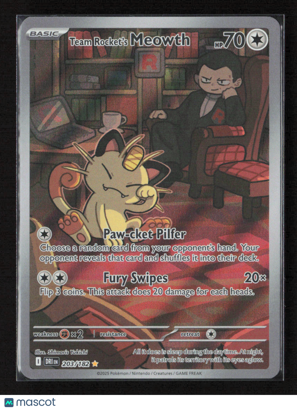 2025 Pokemon Team Rocket's Meowth - 203/182 #203/182 Illustration Rare