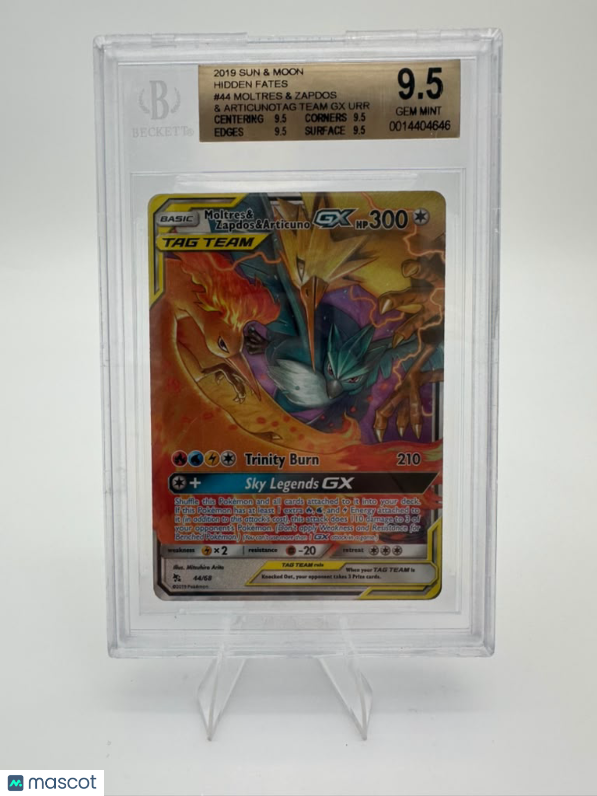 2019 Pokemon Sun & Moon Hidden Fates Moltres & Zapdos & Articuno GX #44 BGS 9.5