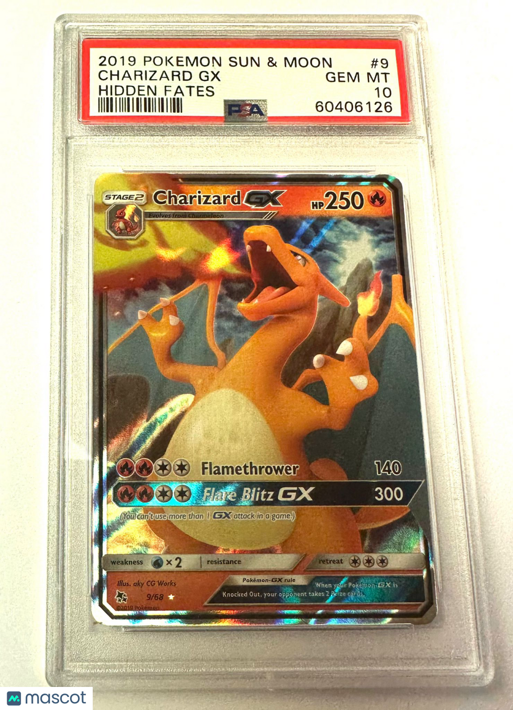 2019 Pokemon Sun & Moon Hidden Fates Charizard GX #9 Hidden Fates PSA 10