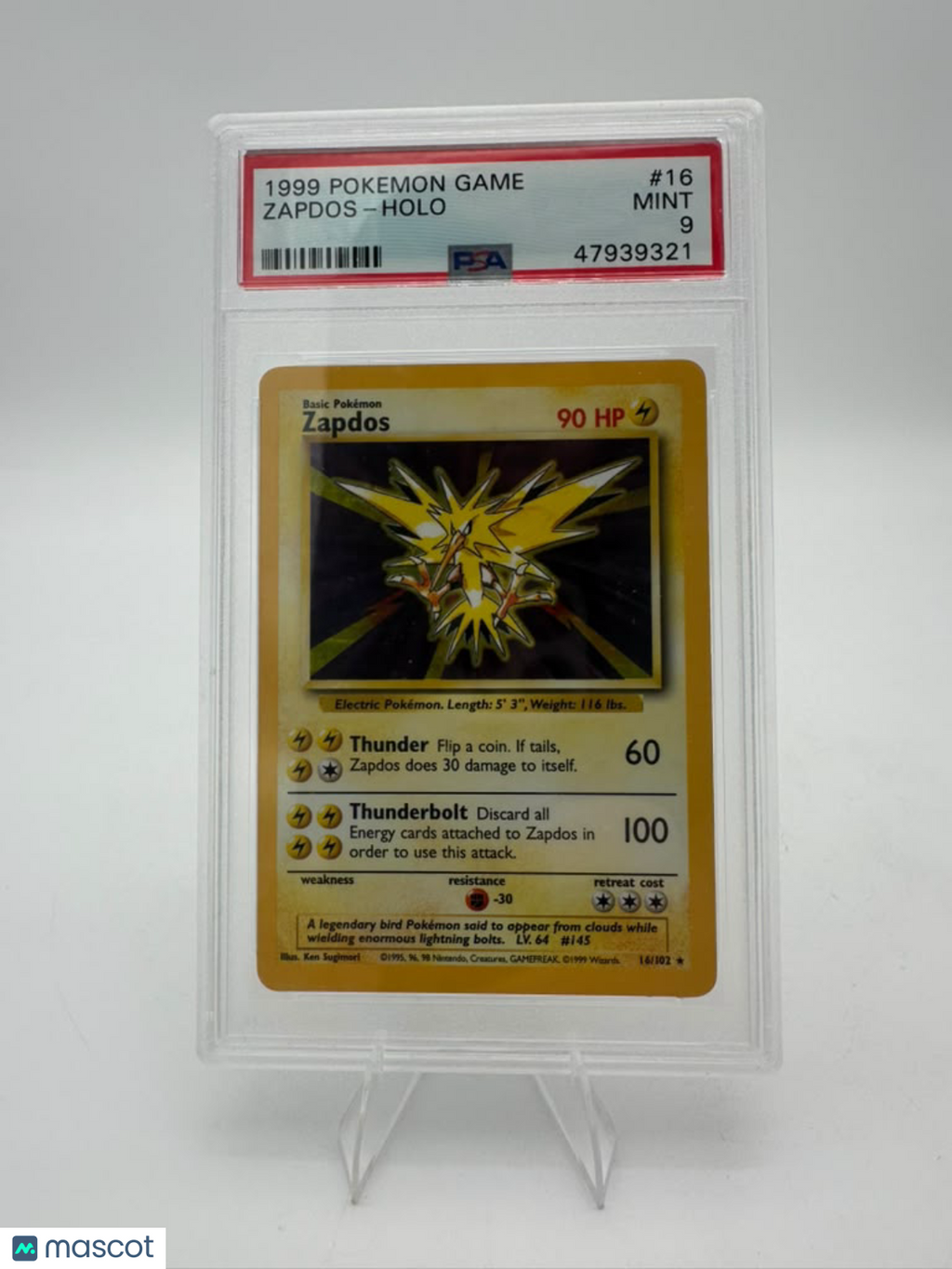 1999 Pokemon Game Zapdos #16 PSA 9