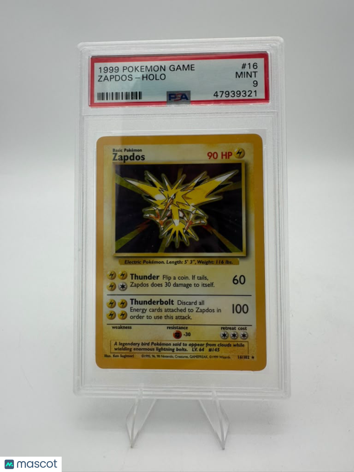 1999 Pokemon Game Zapdos #16 PSA 9