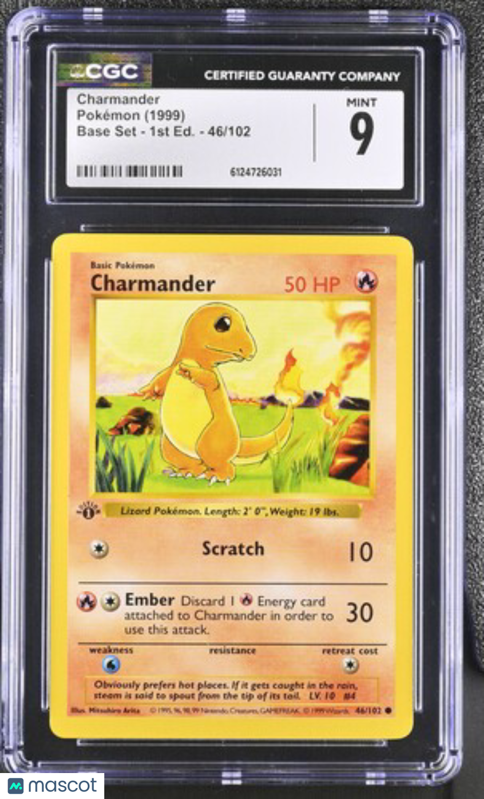 1999 Pokemon Charmander #46/102 46/102 1st Edition CGC 9