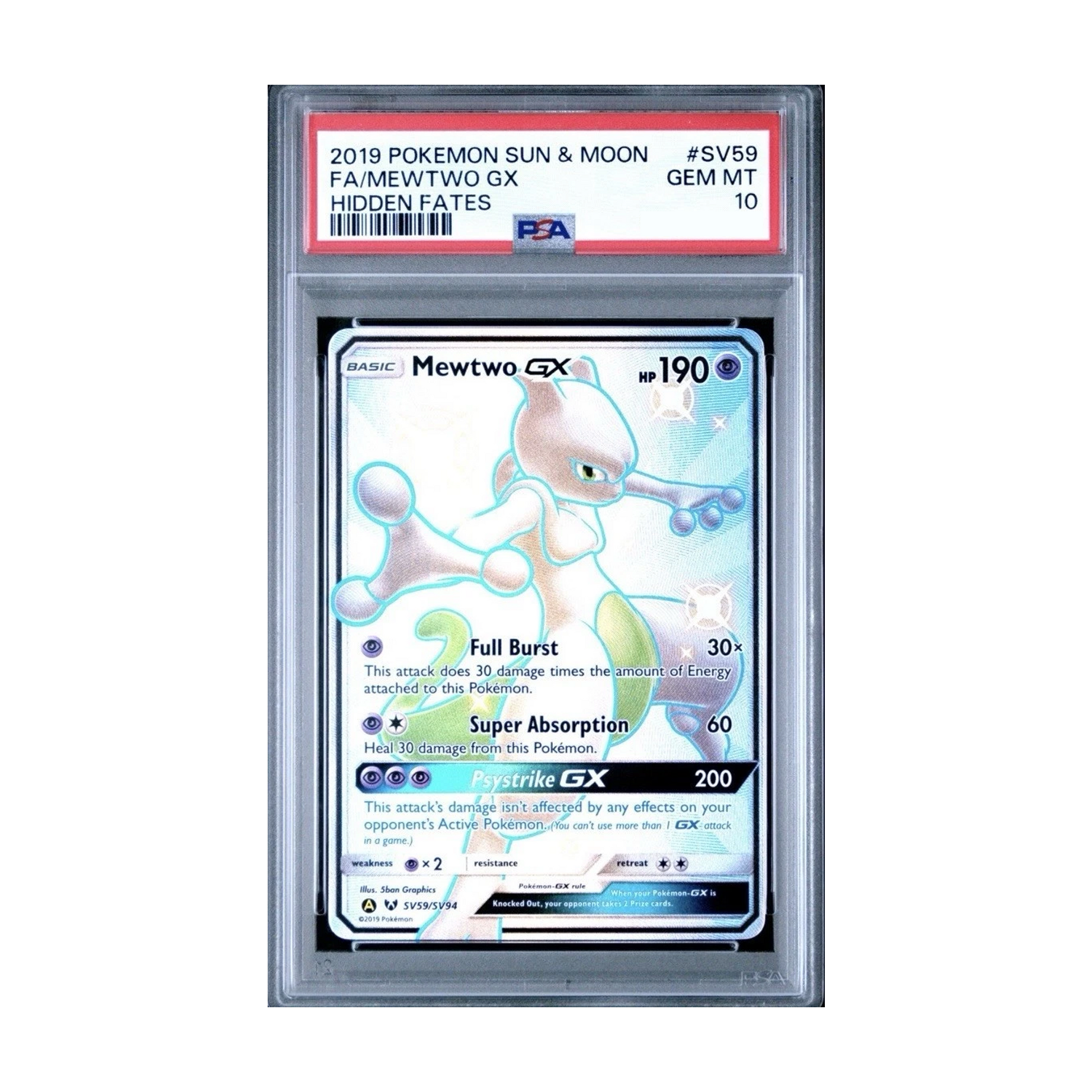 2019 Pokemon Sun & Moon Hidden Fates Mewtwo GX #SV59 Fa Hidden Fates PSA 10