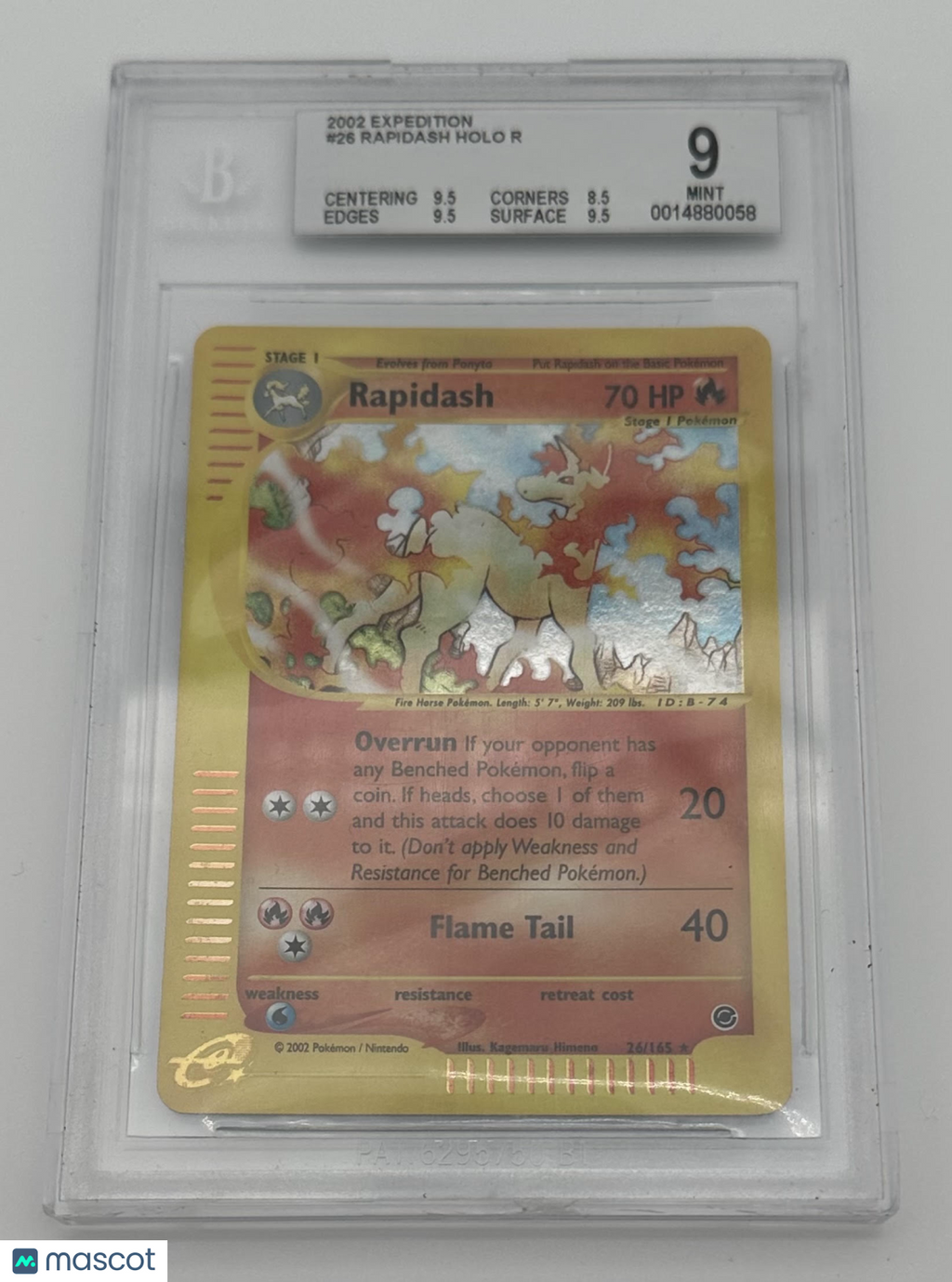 2002 Pokemon Expedition Rapidash HOLO R #26 BGS 9