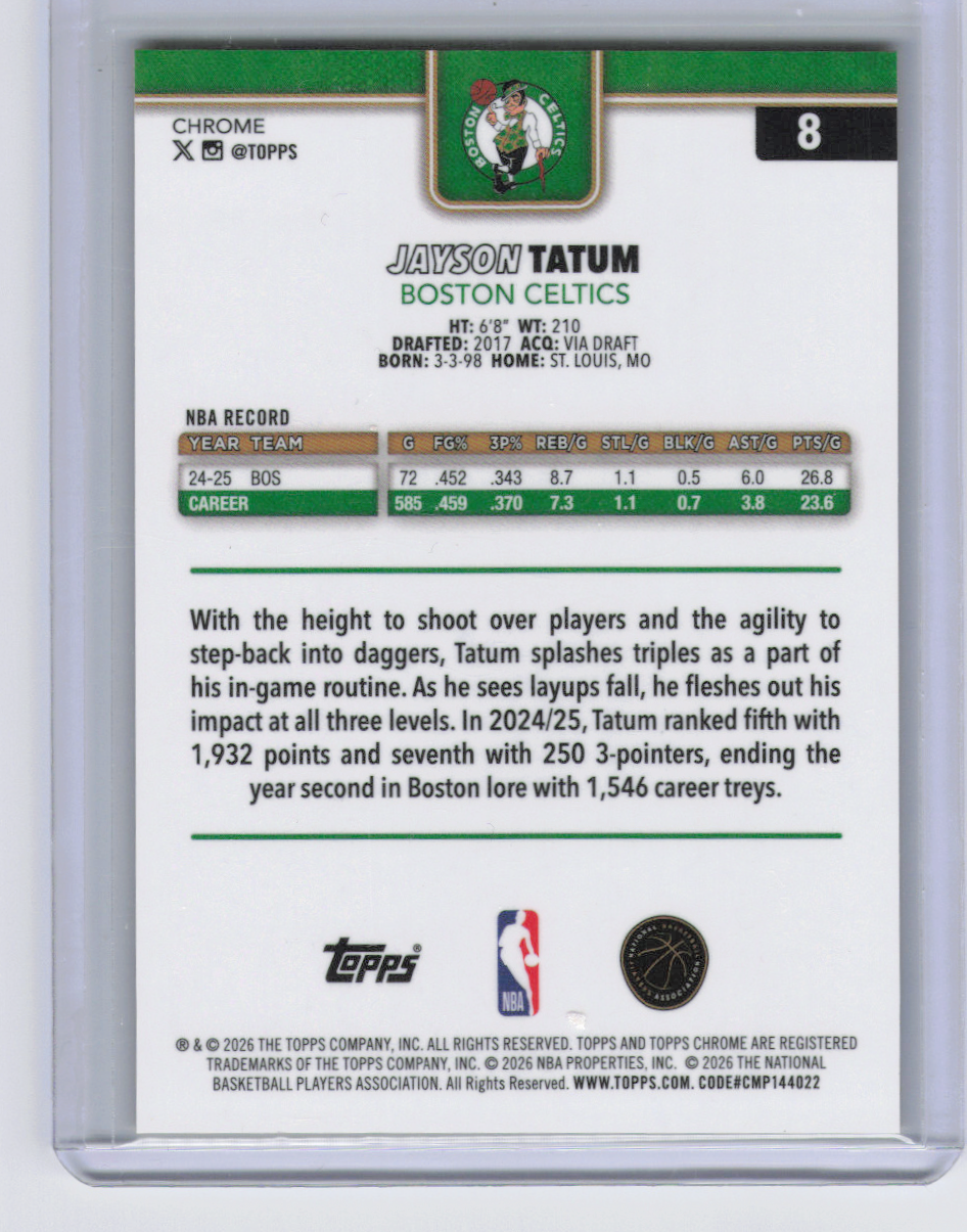 2026 Topps Chrome Jayson Tatum #8 Gold Geometric Wave 6/50 /50