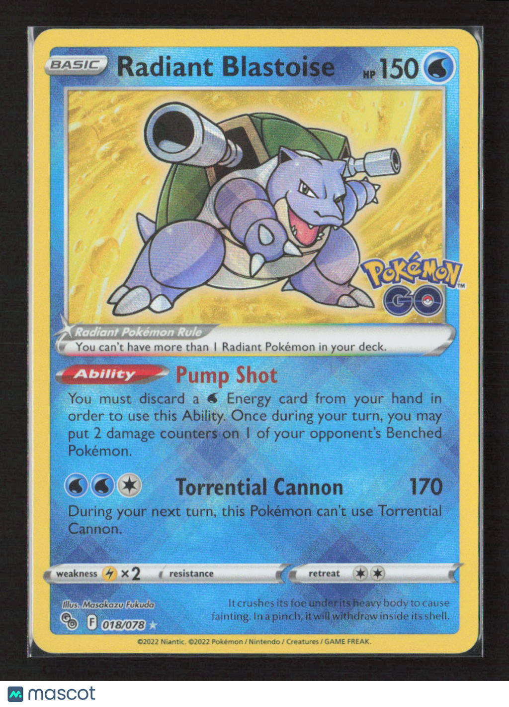 2022 Pokemon Radiant Blastoise #018/078 Radiant Rare
