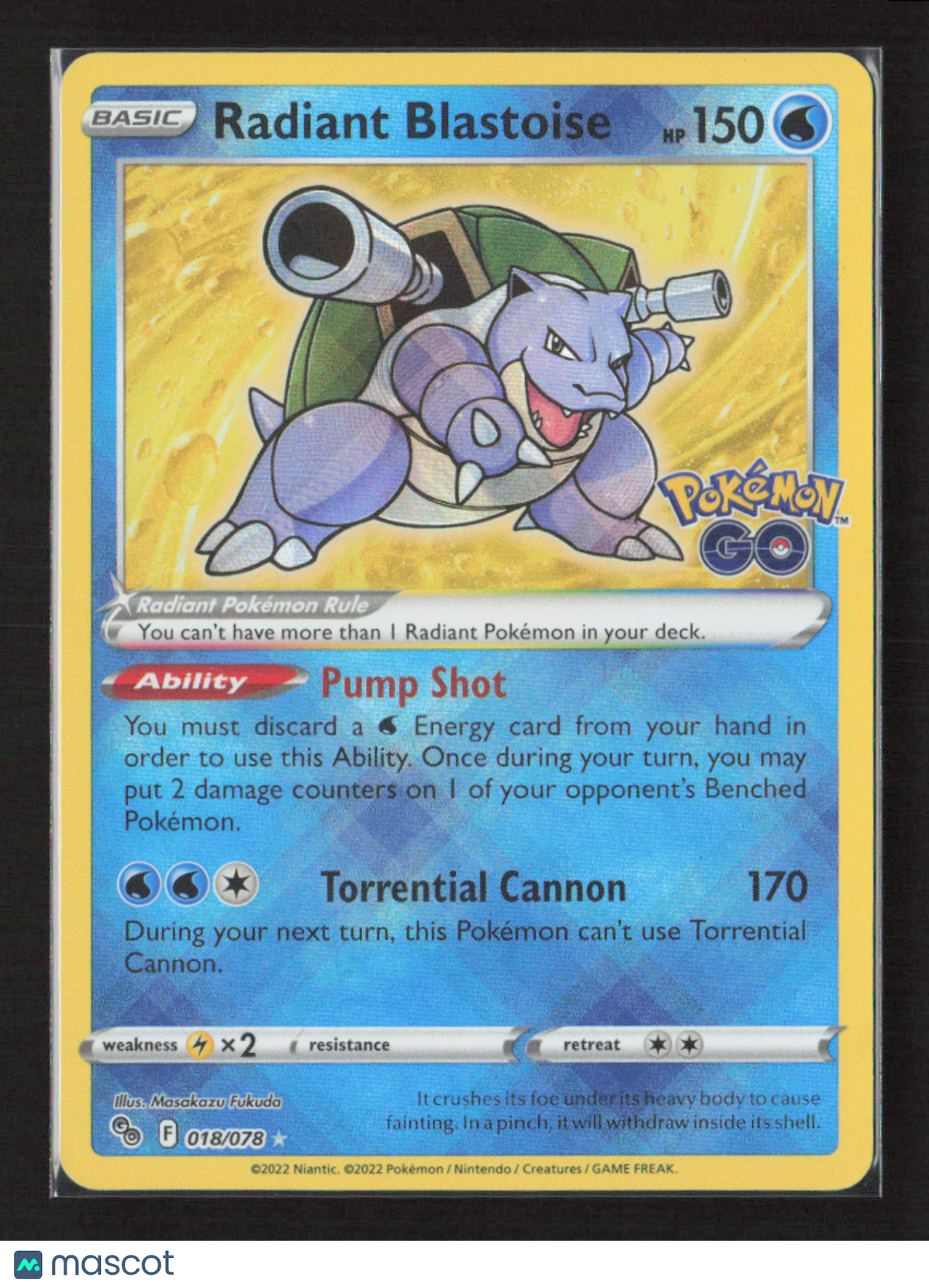 2022 Pokemon Radiant Blastoise #018/078 Radiant Rare