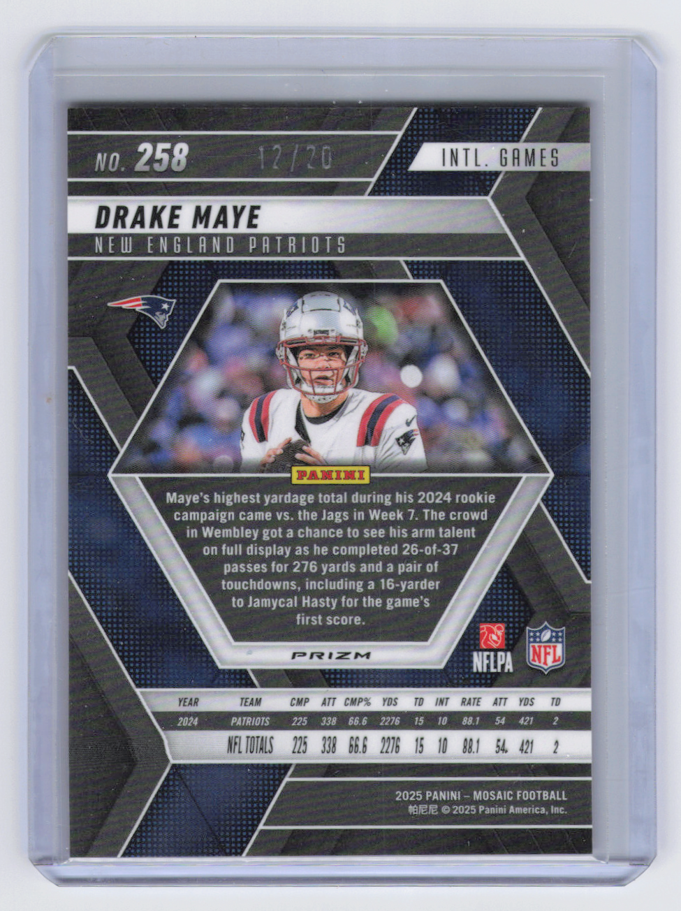 2025 Panini Mosaic Football Drake Maye Pink No Huddle Disco /20 #258
