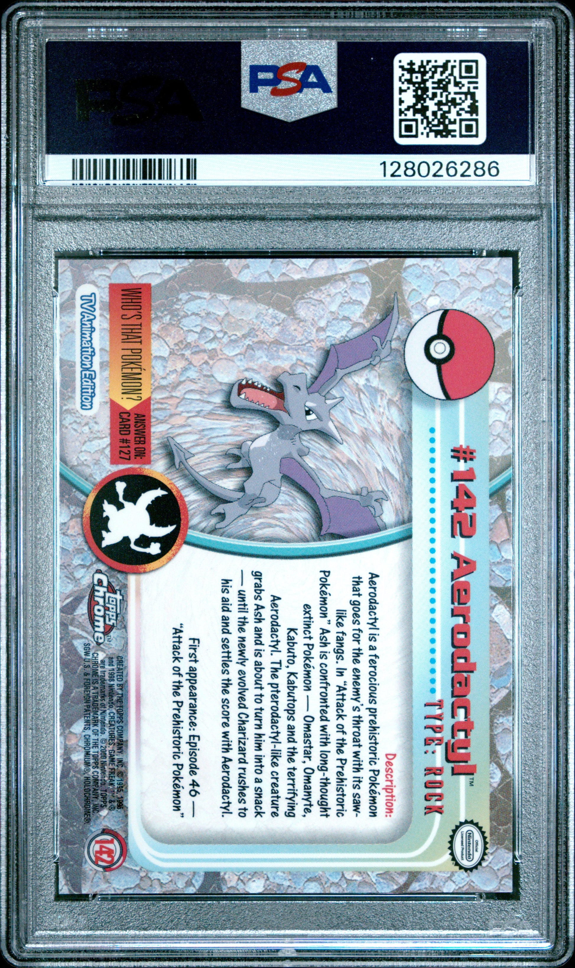 2000 Topps Chrome Pokemon T.V. Aerodactyl #142 PSA 10