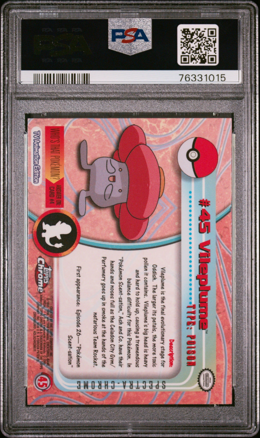 2000 Topps Chrome Pokemon T.V. Vileplume #45 PSA 10