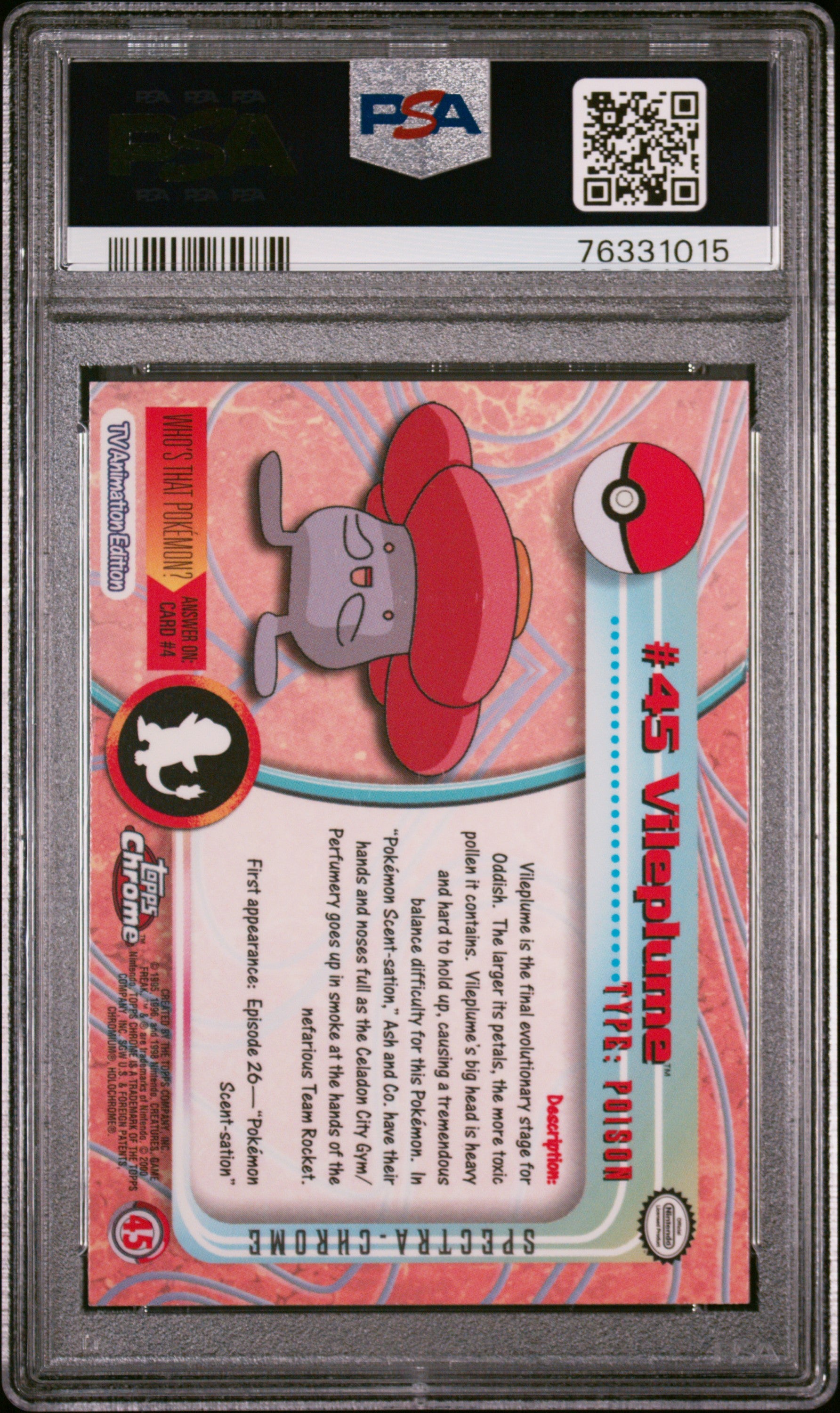 2000 Topps Chrome Pokemon T.V. Vileplume #45 PSA 10