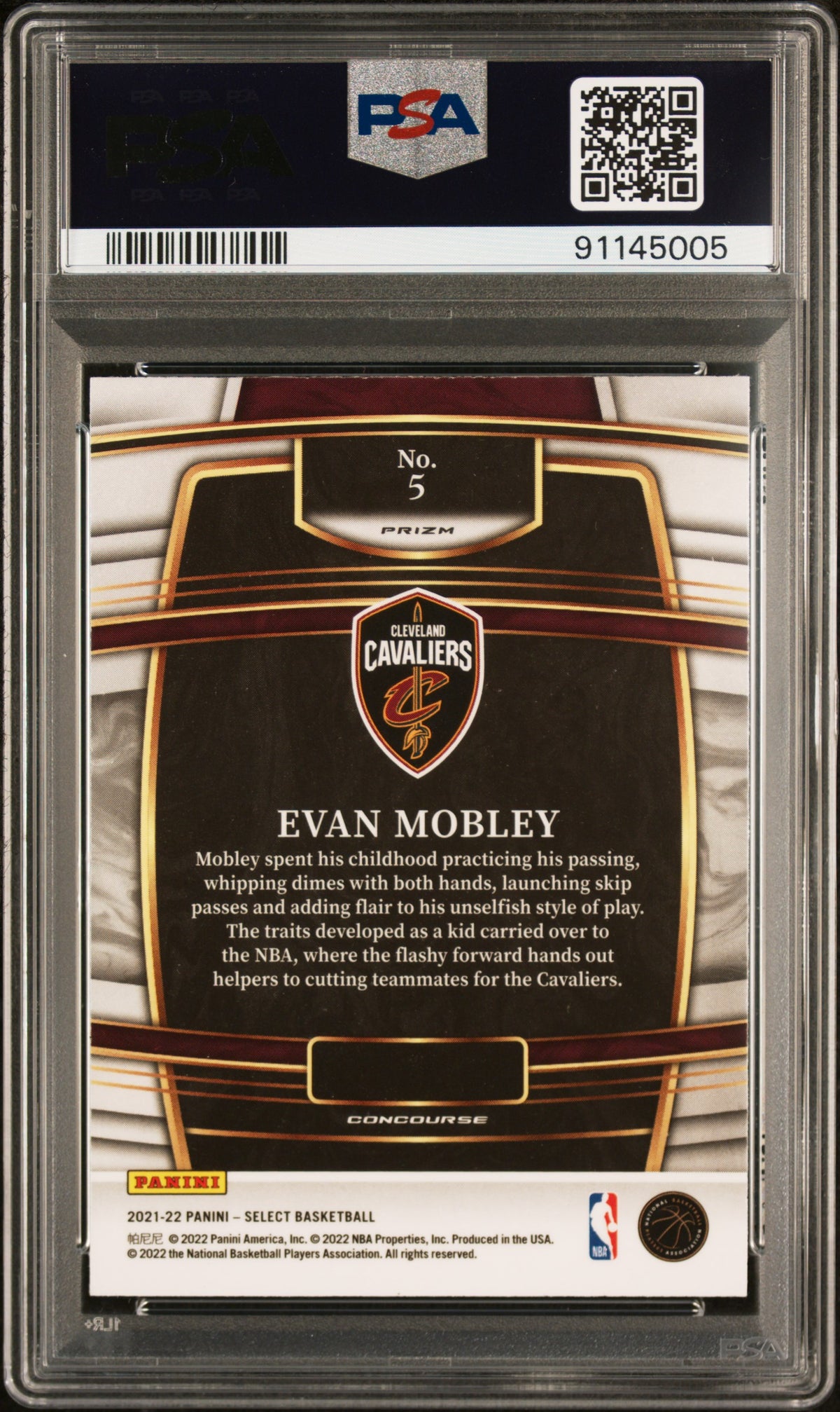 2021 Panini Select Evan Mobley #5 Zebra Prizm PSA 8