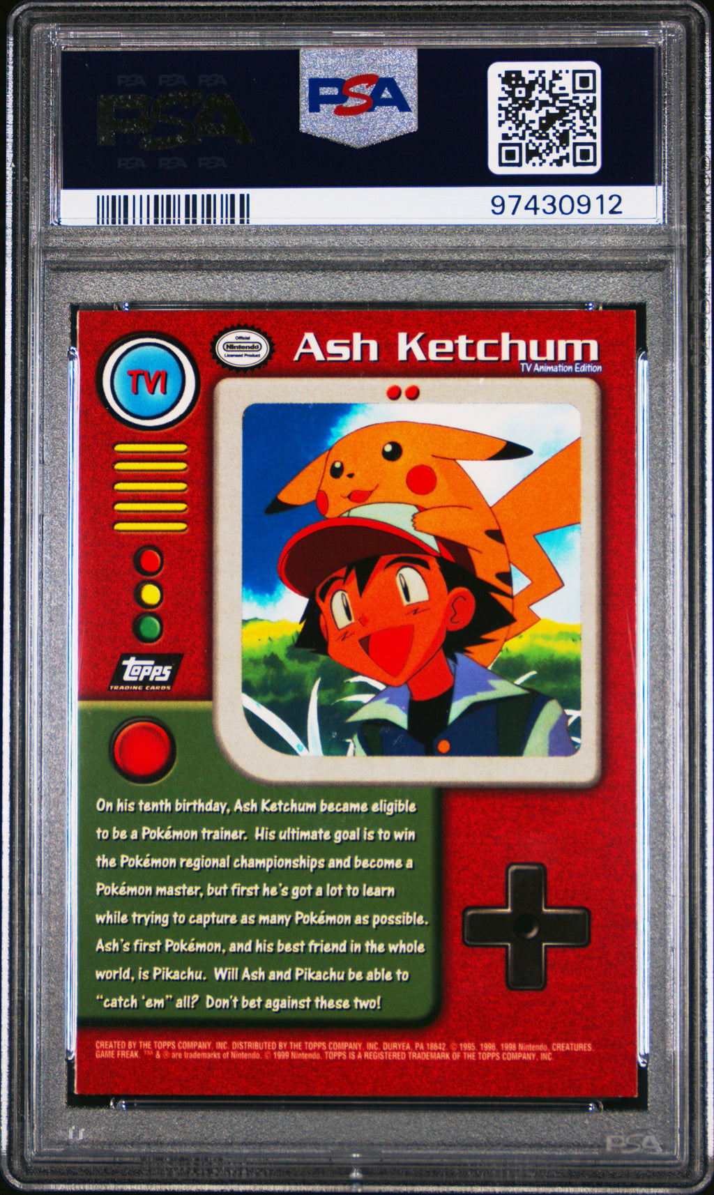 1999 Topps Pokemon Series 1 Character Cards Ash Ketchum #TV1 PSA 9