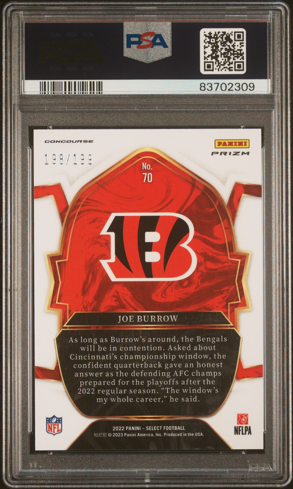 2022 Panini Select Joe Burrow #70 Blue Prizm PSA 10