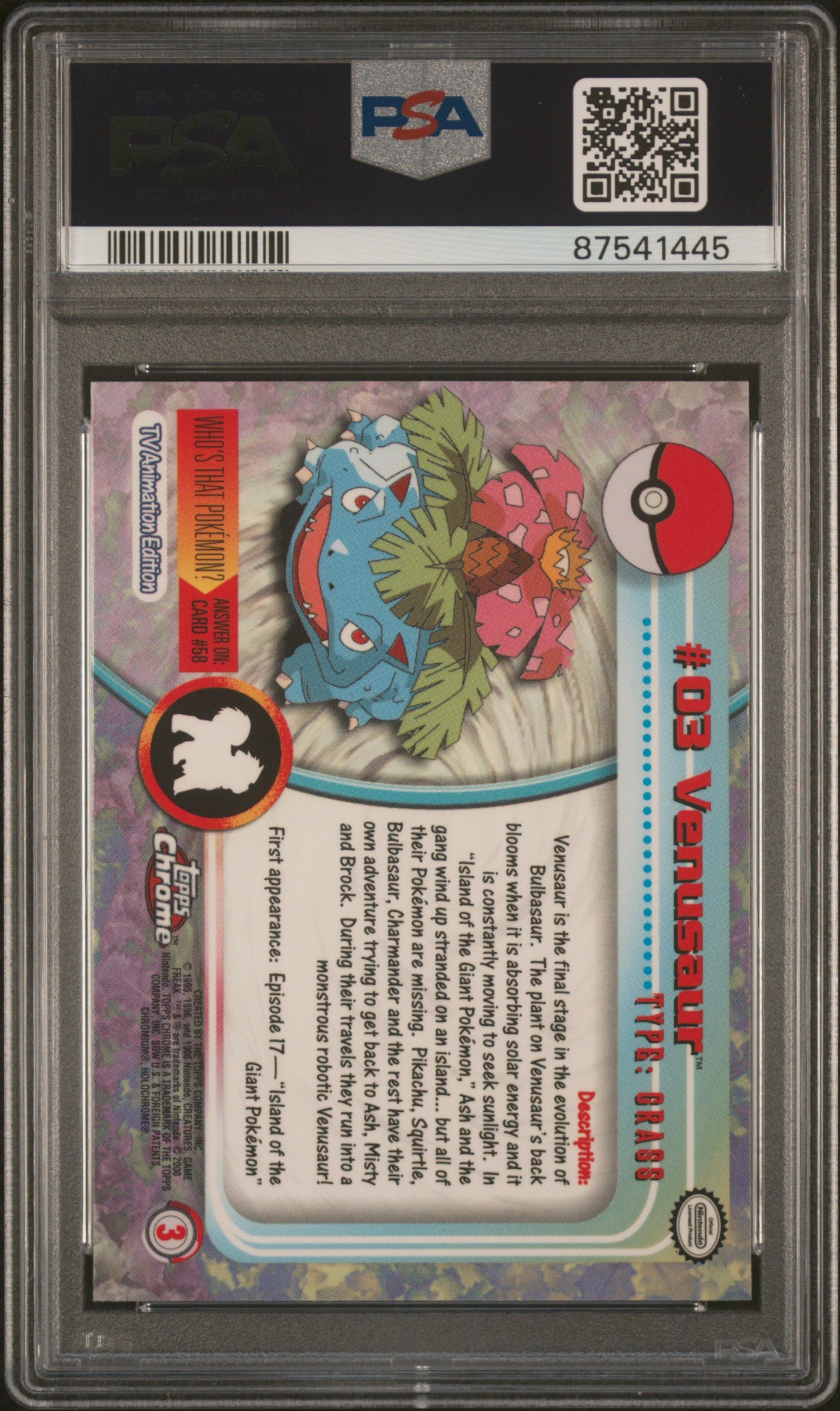 2000 Topps Chrome Pokemon T.V. Venusaur #3 PSA 10
