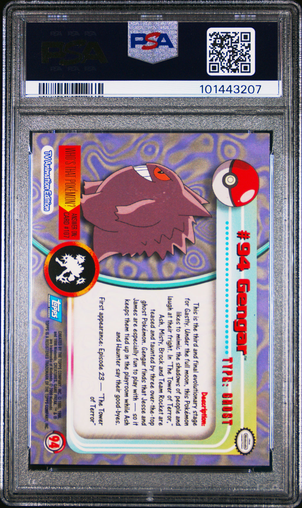 2000 Topps Pokemon TV Animation Series 2 Gengar #94 PSA 8