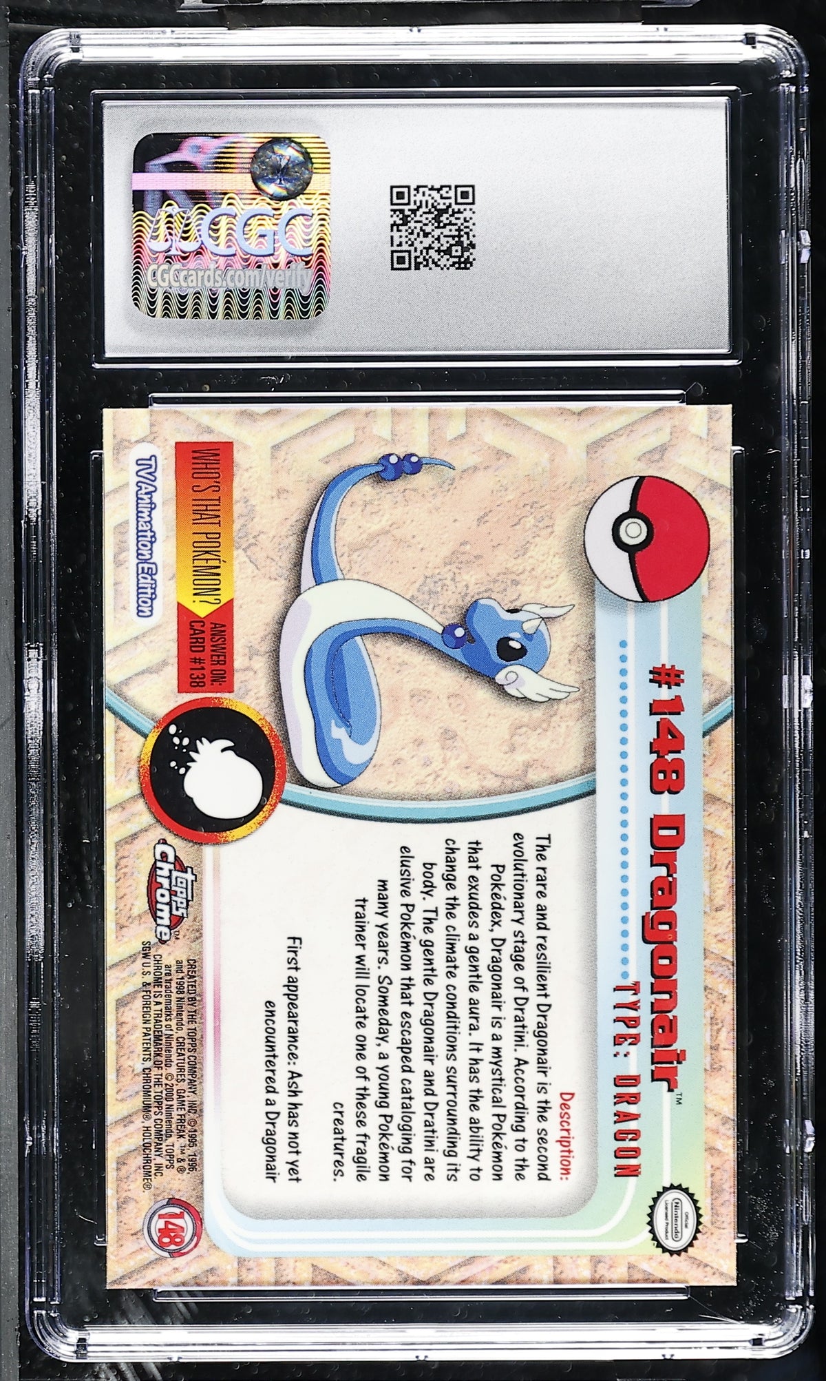 2000 Topps Chrome Series 2 Dragonair #148 Chrome CGC 10