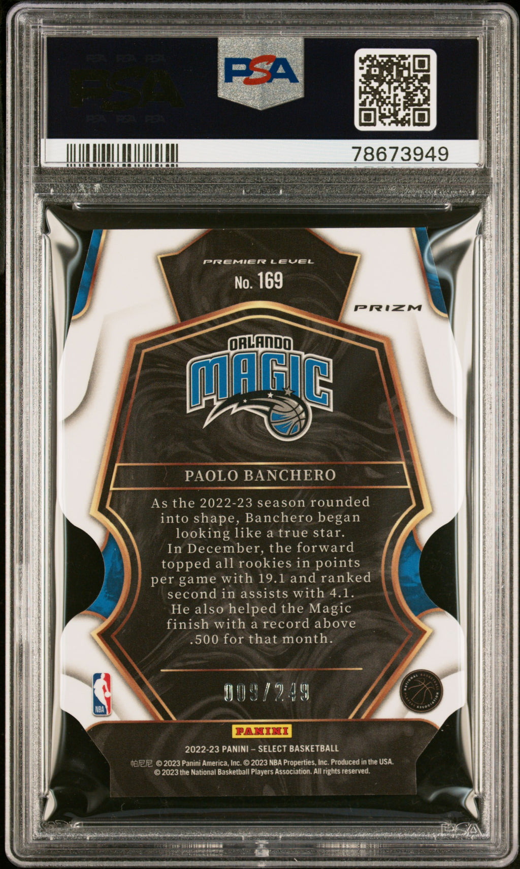 2022 Panini Select Paolo Banchero #169 Blue Die Cut PSA 9