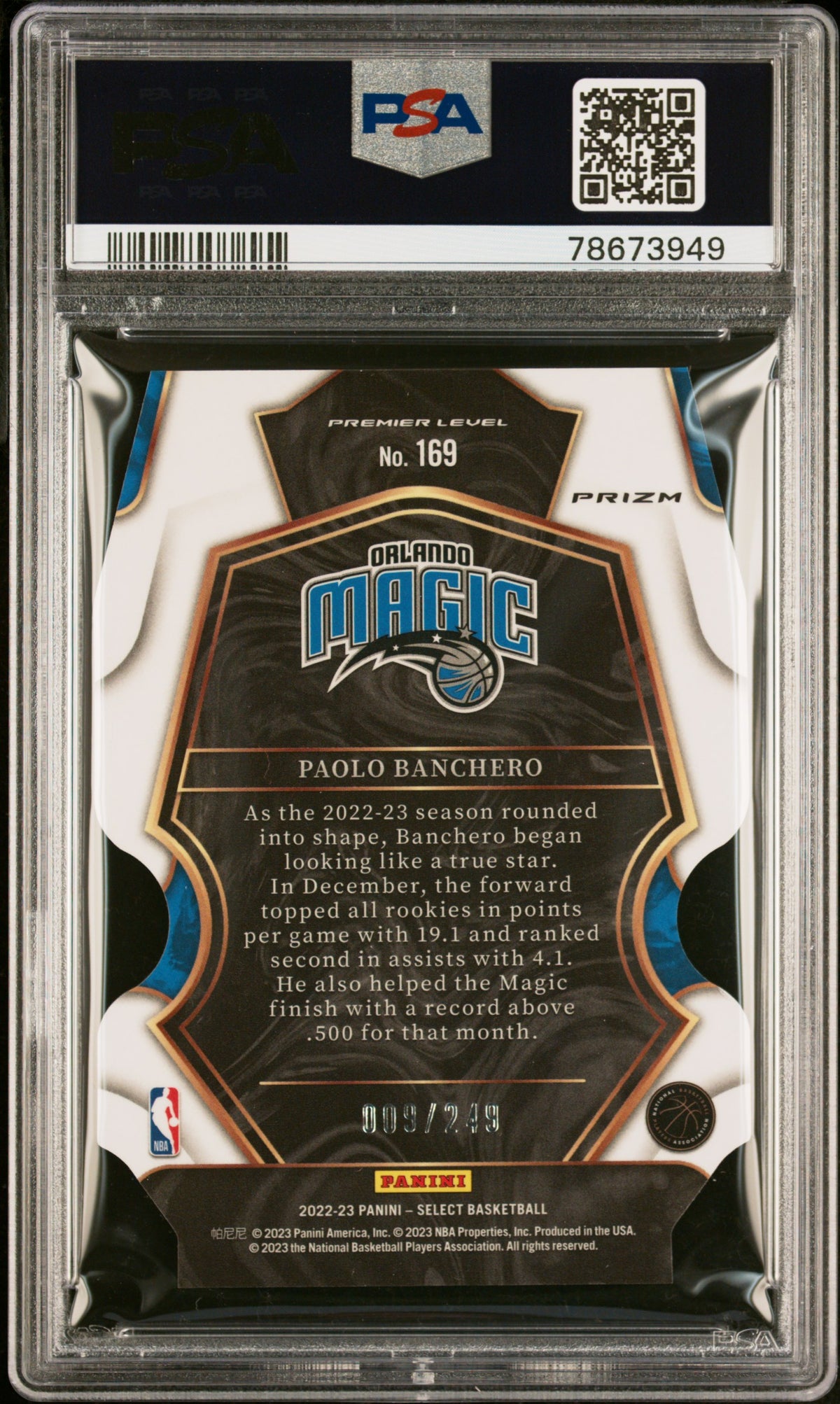 2022 Panini Select Paolo Banchero #169 Blue Die Cut PSA 9