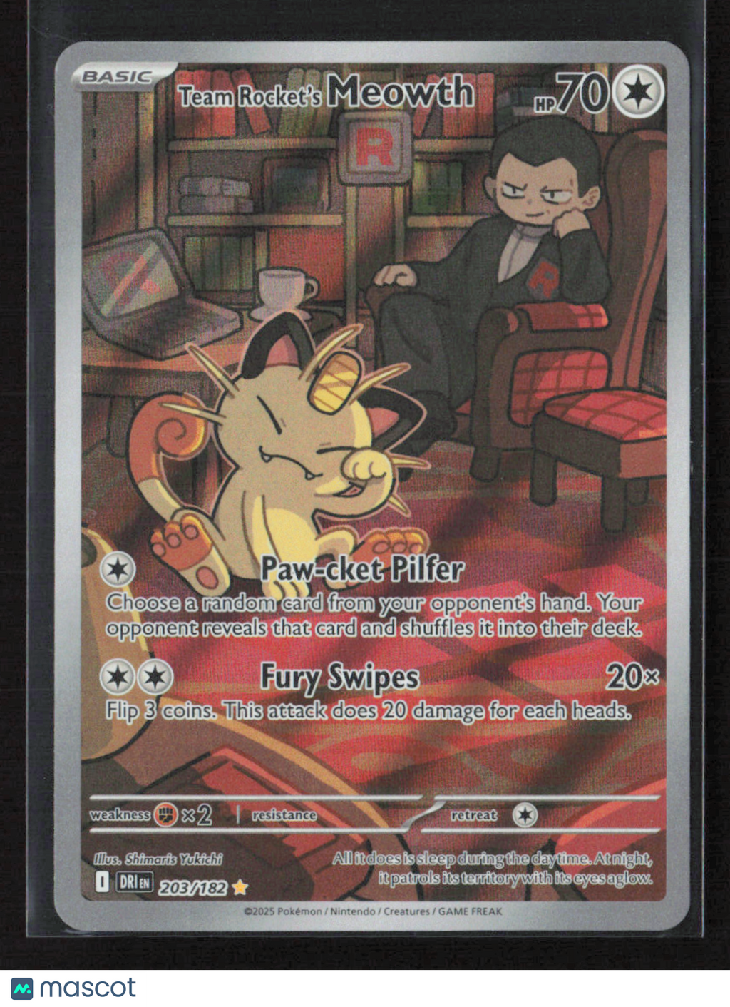 2025 Pokemon Team Rocket's Meowth - 203/182 #203/182 Illustration Rare