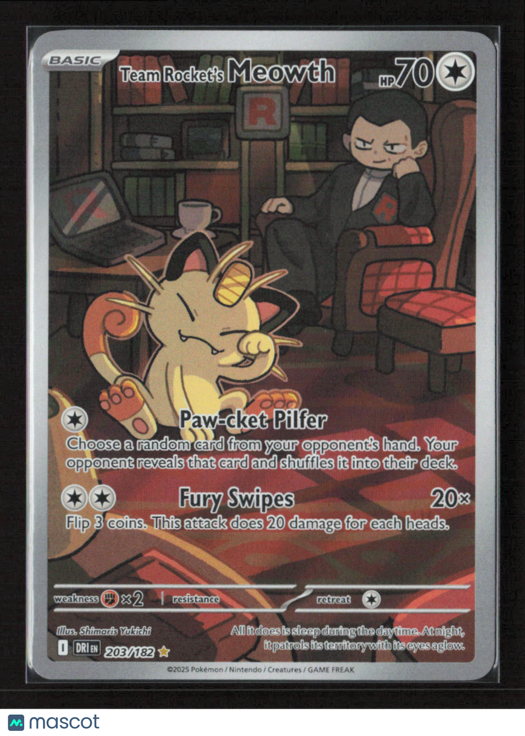 2025 Pokemon Team Rocket's Meowth - 203/182 #203/182 Illustration Rare