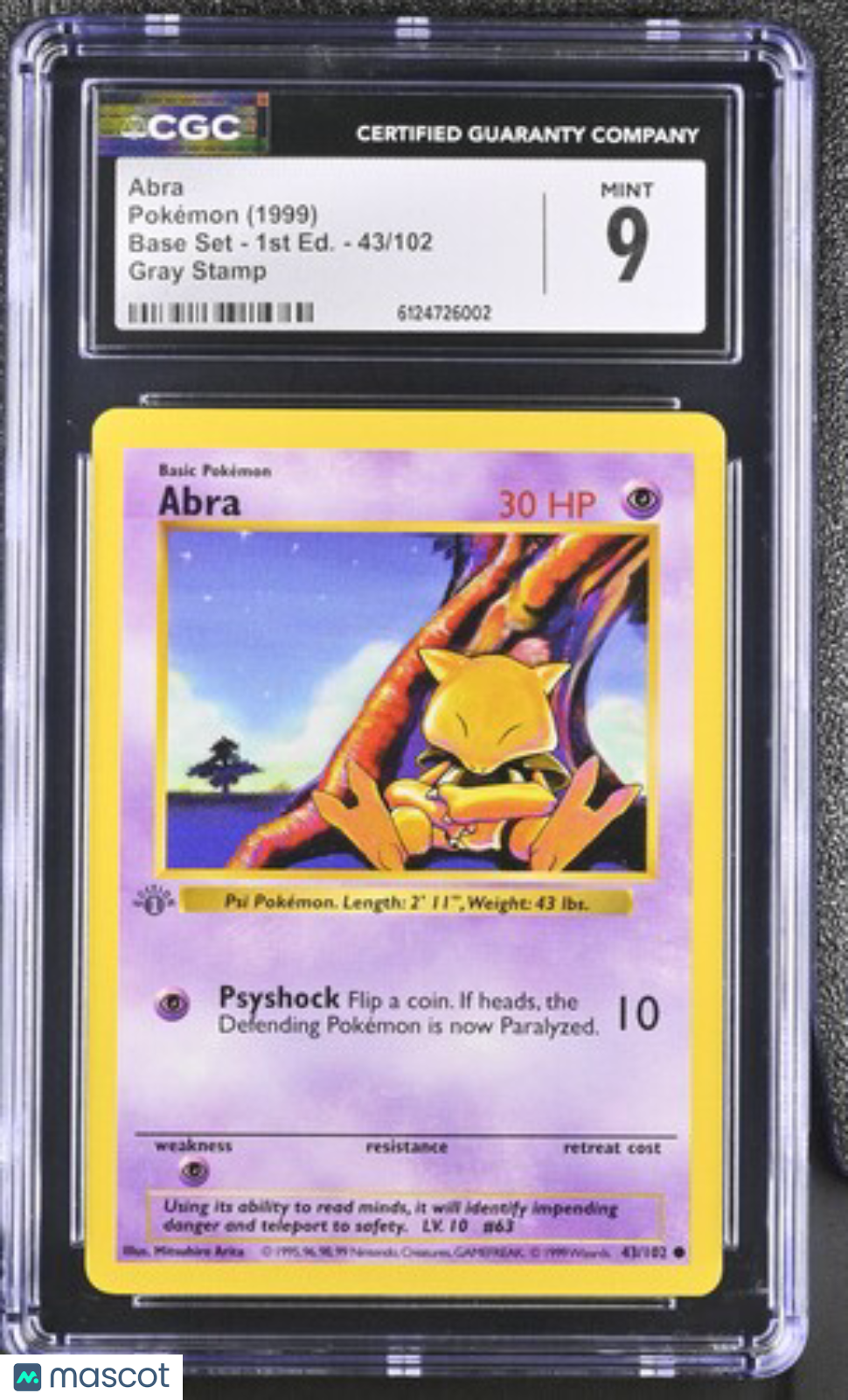 1999 Pokemon Abra #43/102 43/102 1st Edition CGC 9