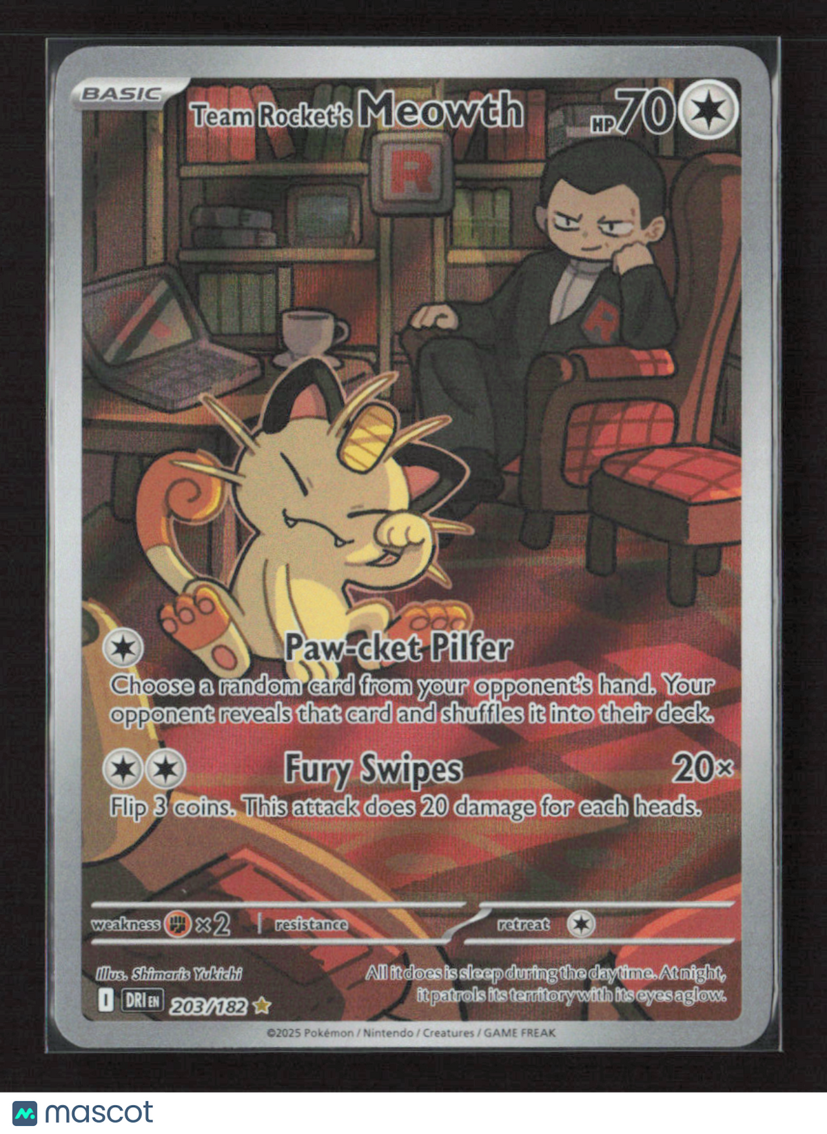 2025 Pokemon Team Rocket's Meowth - 203/182 #203/182 Illustration Rare
