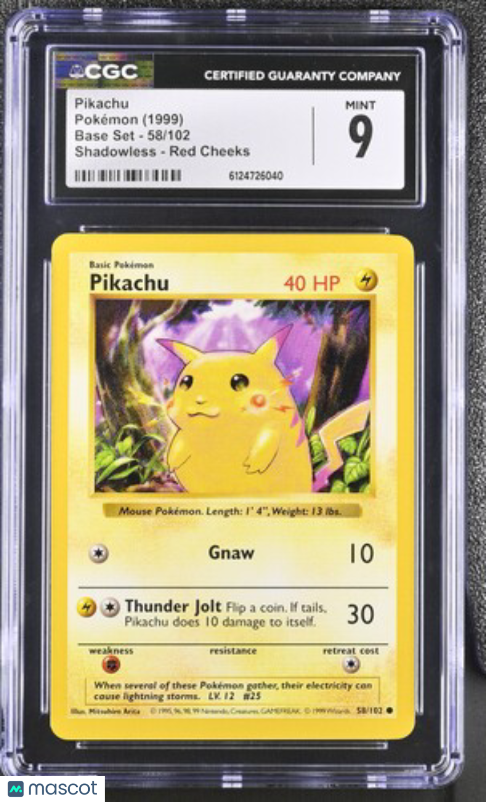 1999 Pokemon Pikachu #58/102 58/102 CGC 9
