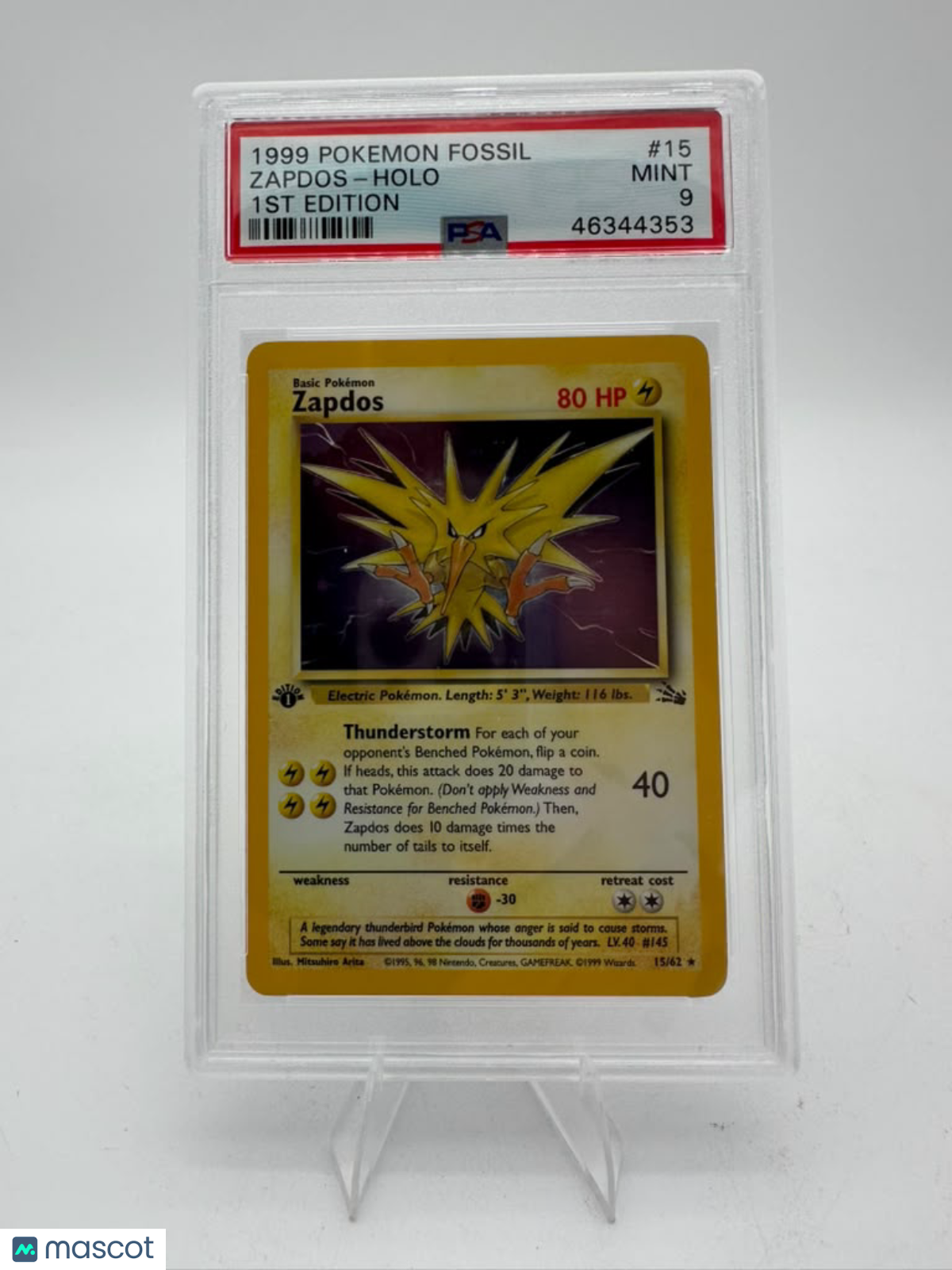1999 Pokemon Fossil Zapdos #15 1st Edition PSA 9