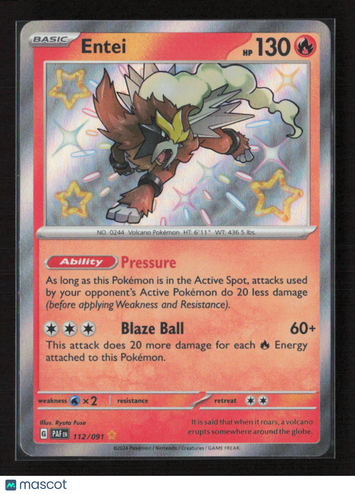 2024 Pokemon Entei #112/091 Shiny Rare