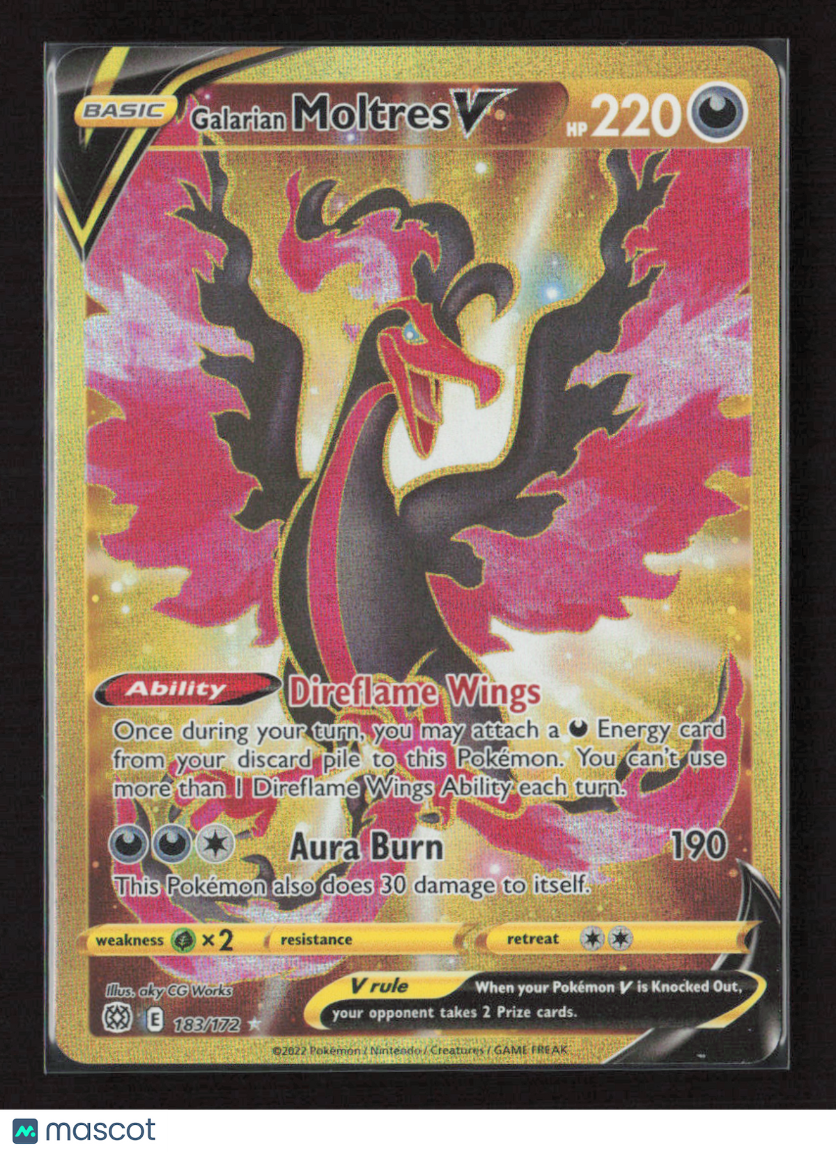 2022 Pokemon Galarian Moltres V (Secret) #183/172 Secret Rare