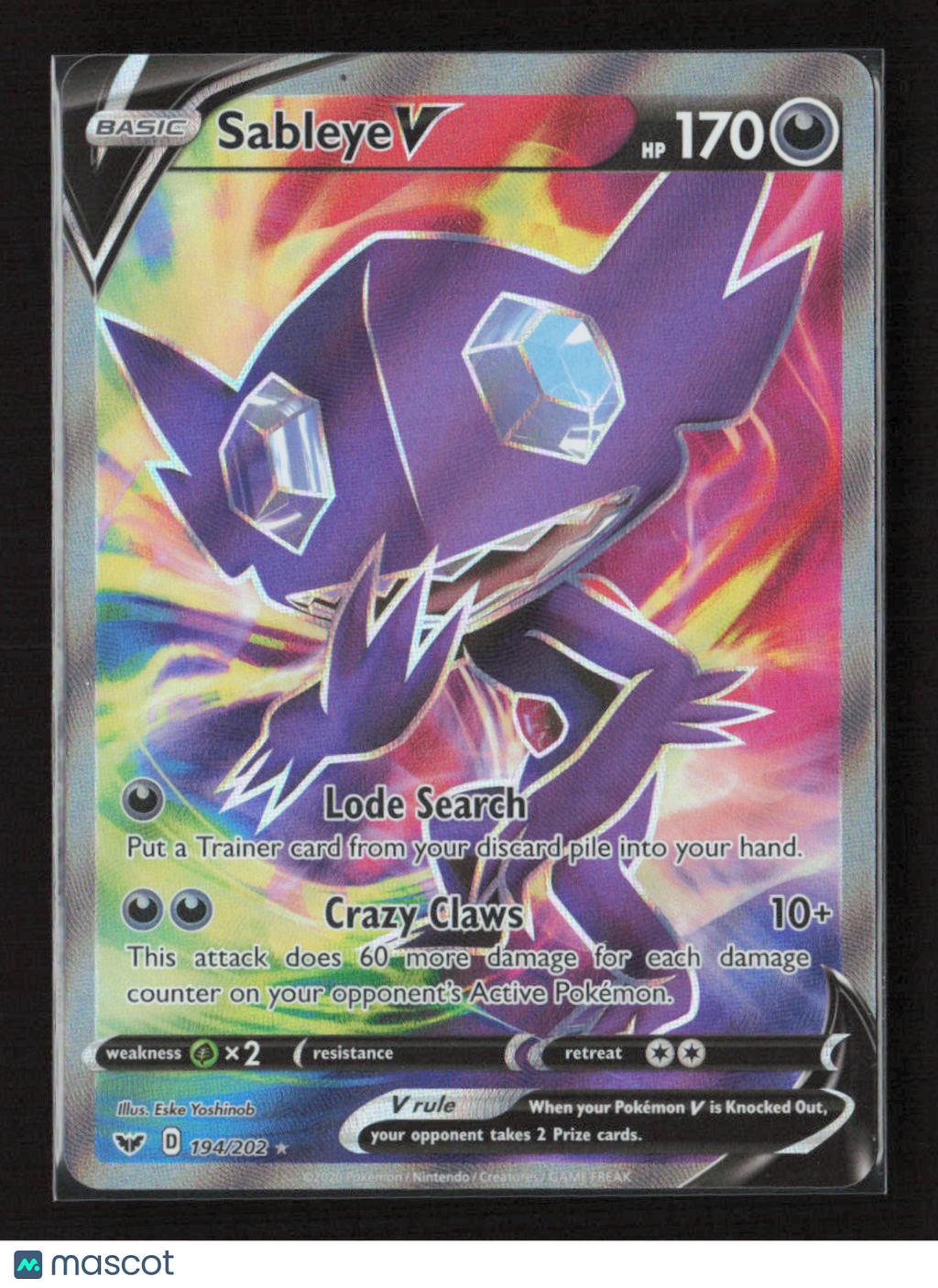 2020 Pokemon Sableye V (Full Art) #194/202 Ultra Rare