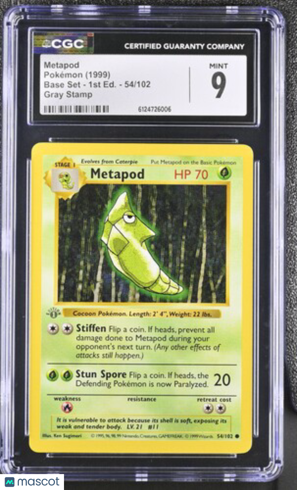 1999 Pokemon Metapod #54/102 1st Edition CGC 9