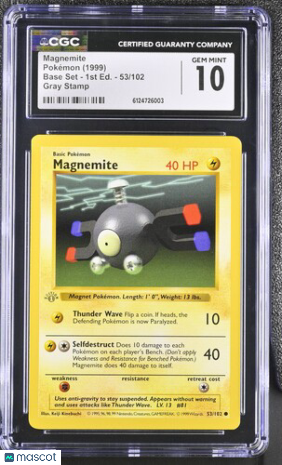 1999 Pokemon Base Set Magnemite Gray Stamp Error 1st Edition CGC 10 #53/102