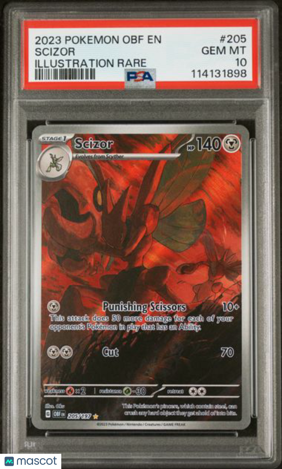 2023 Pokemon Obf EN-Obsidian Flames Scizor #205 Illustration Rare PSA 10