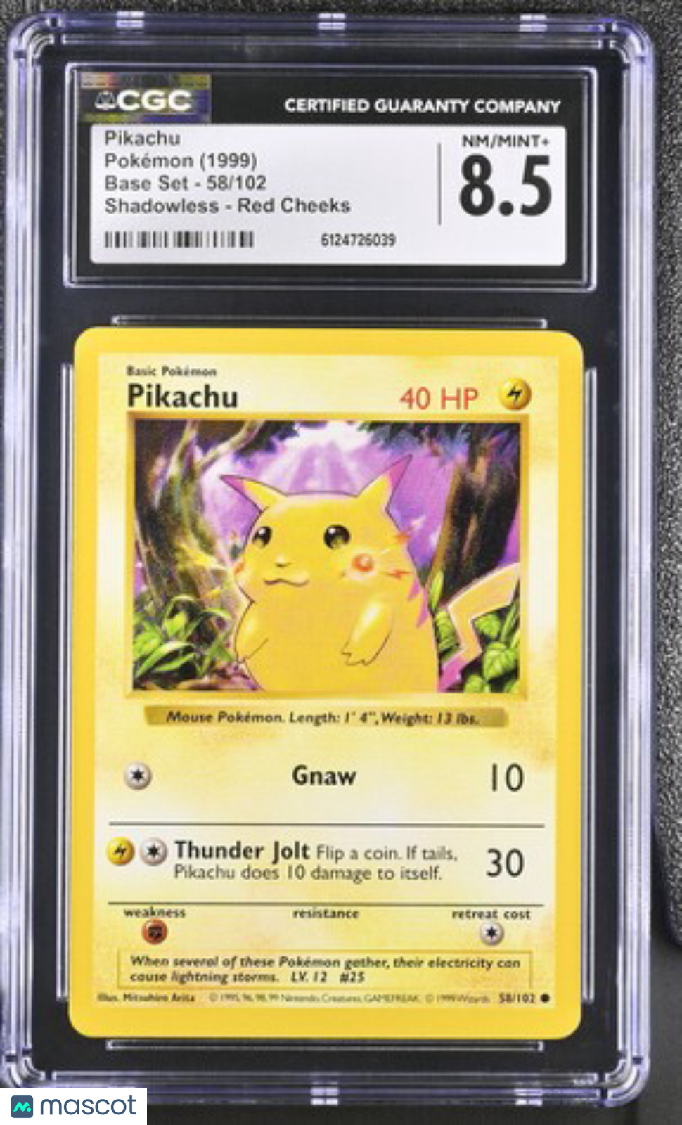 1999 Pokemon Pikachu #58/102 58/102 CGC 8.5