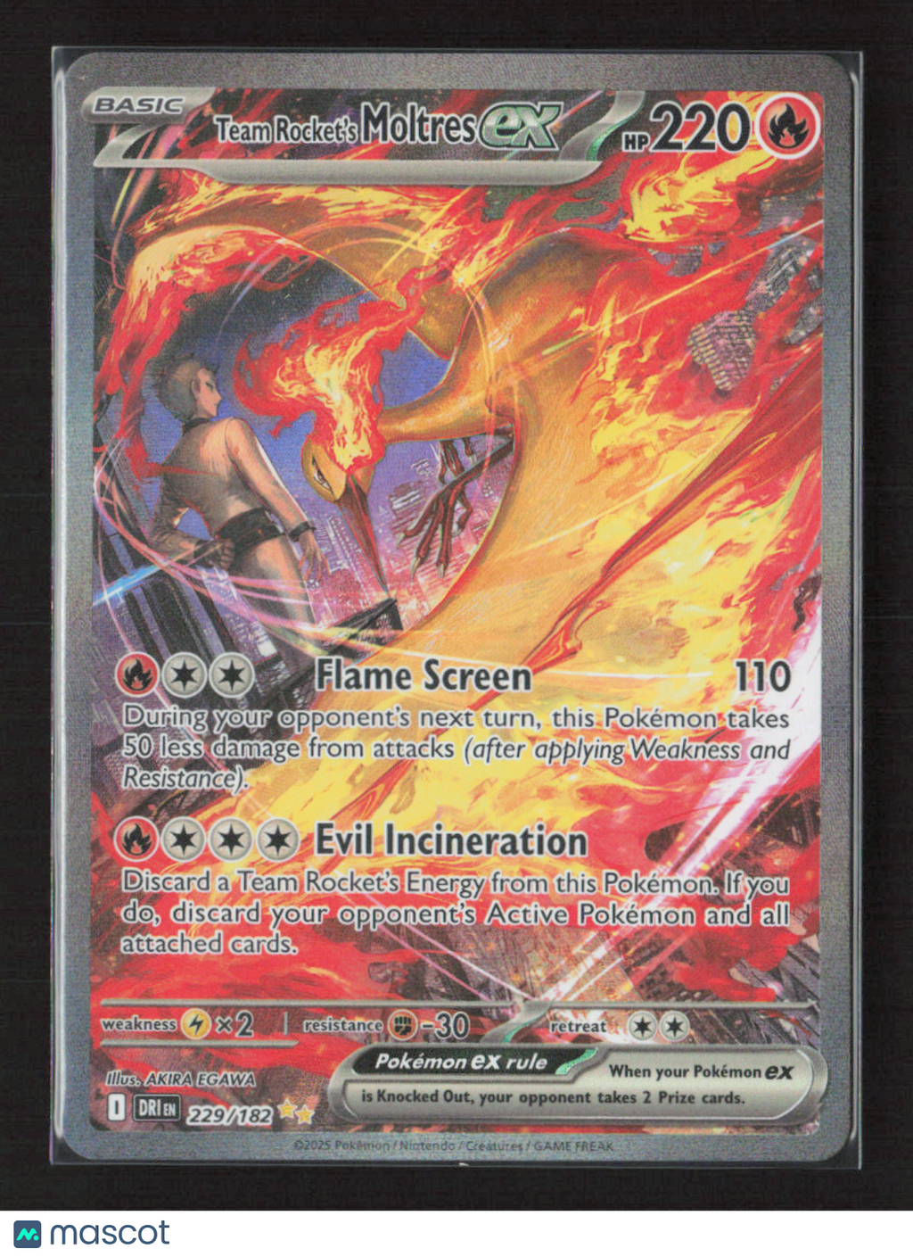 2025 Pokemon Team Rocket's Moltres EX #229/182 SAR FA