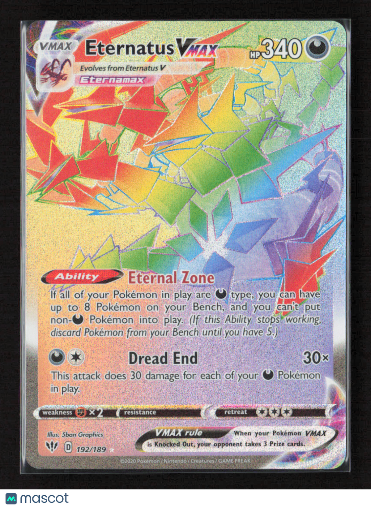 2020 Pokemon Eternatus VMAX (Secret) #192/189 Secret Rare