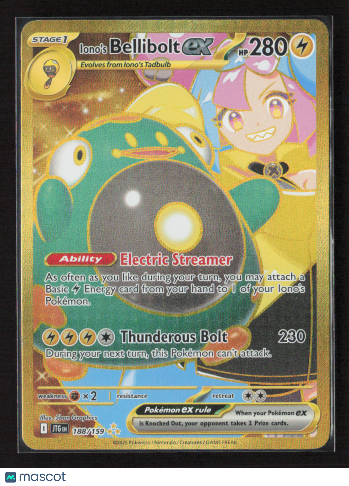 2025 Pokemon Iono's Bellibolt ex - 188/159 #188/159 Hyper Rare