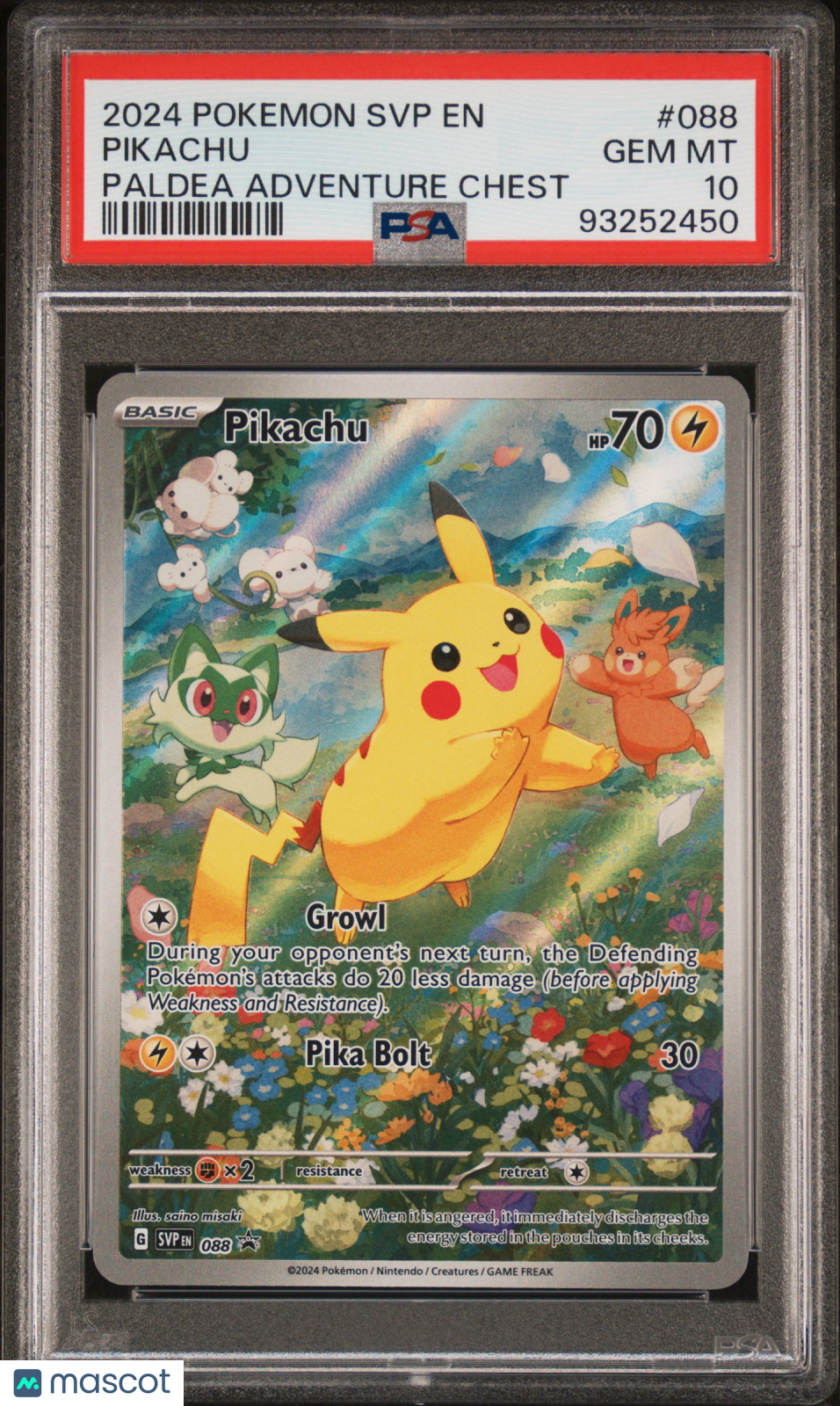 2024 Pokemon SVP EN-SV Black Star Promo Pikachu #088 Paldea Adventure Chest PSA 10