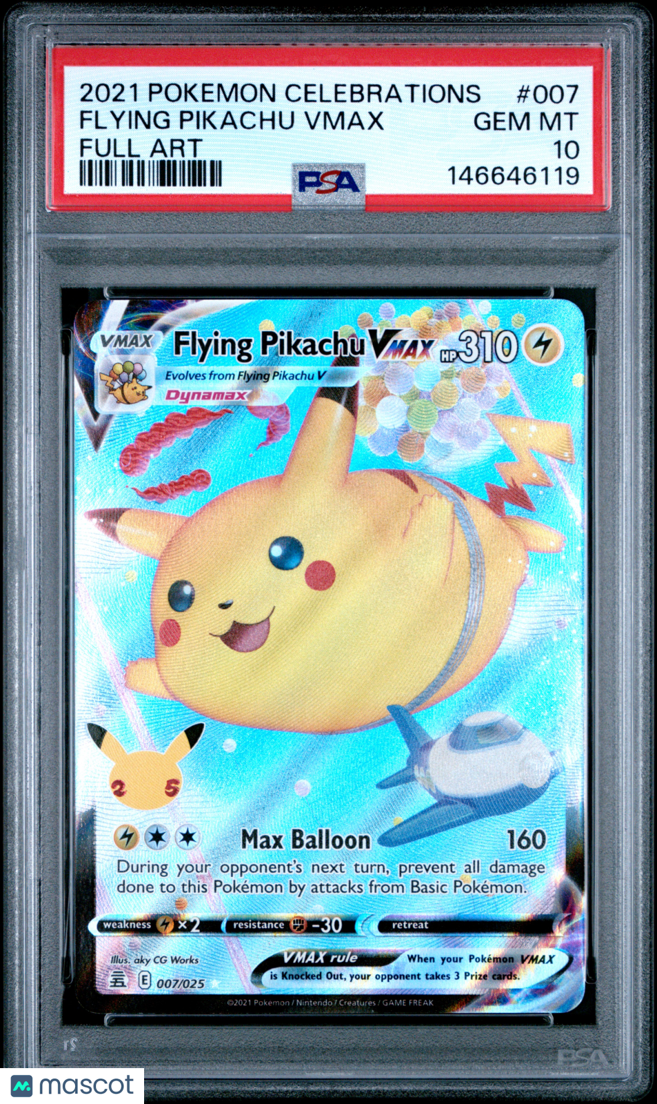 2021 Pokemon Celebrations Flying Pikachu VMAX #007 Full Art PSA 10