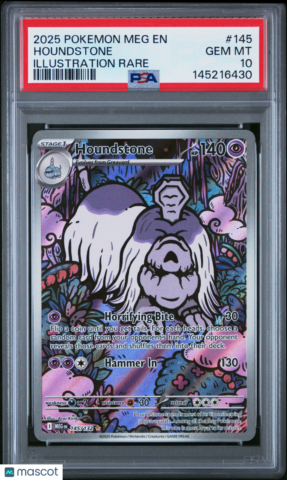 2025 Pokemon Meg EN-Mega Evolution Houndstone #145 Illustration Rare PSA 10