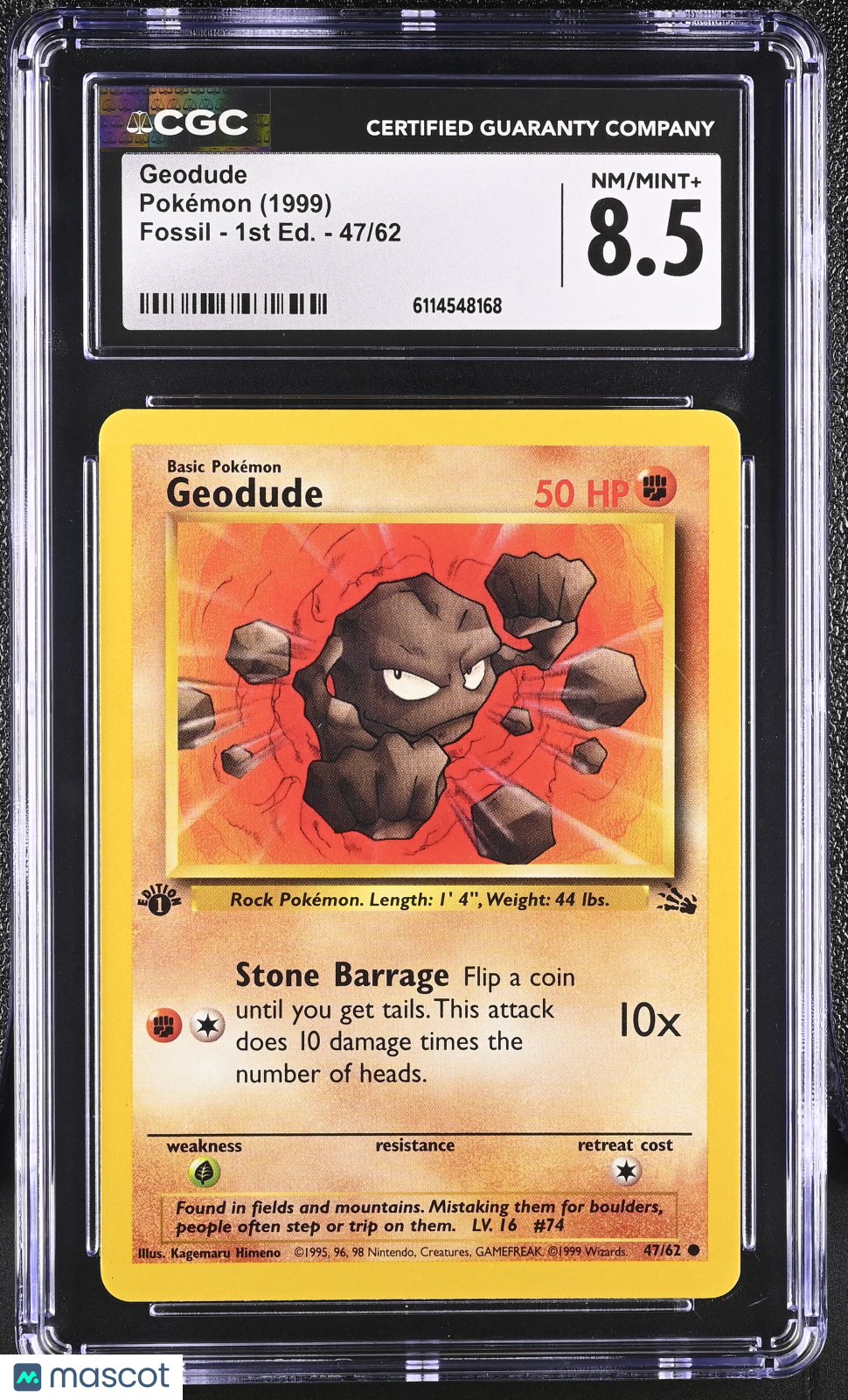 1999 Pokemon Geodude #47/62 47/62 1st Edition CGC 8.5