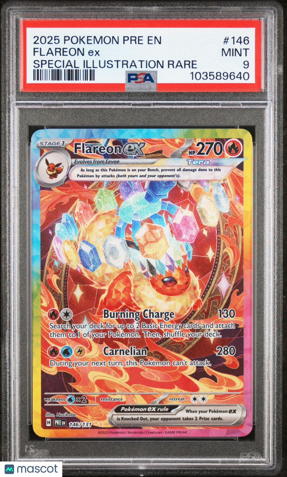 2025 Pokemon Pre EN-Prismatic Evolutions Flareon EX #146 Special Illustration Rare PSA 9