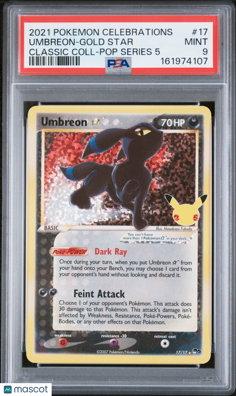 2021 Pokemon Celebrations Classic Collection Umbreon-Gold Star #17 Classic Coll-Pop Series 5 PSA 9