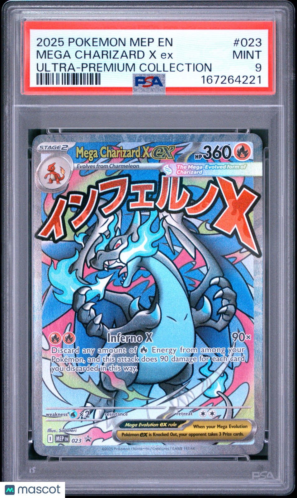 2025 Pokemon Mep EN-Me Black Star Promo Mega Charizard X EX #023 Ultra-Premium Collection PSA 9