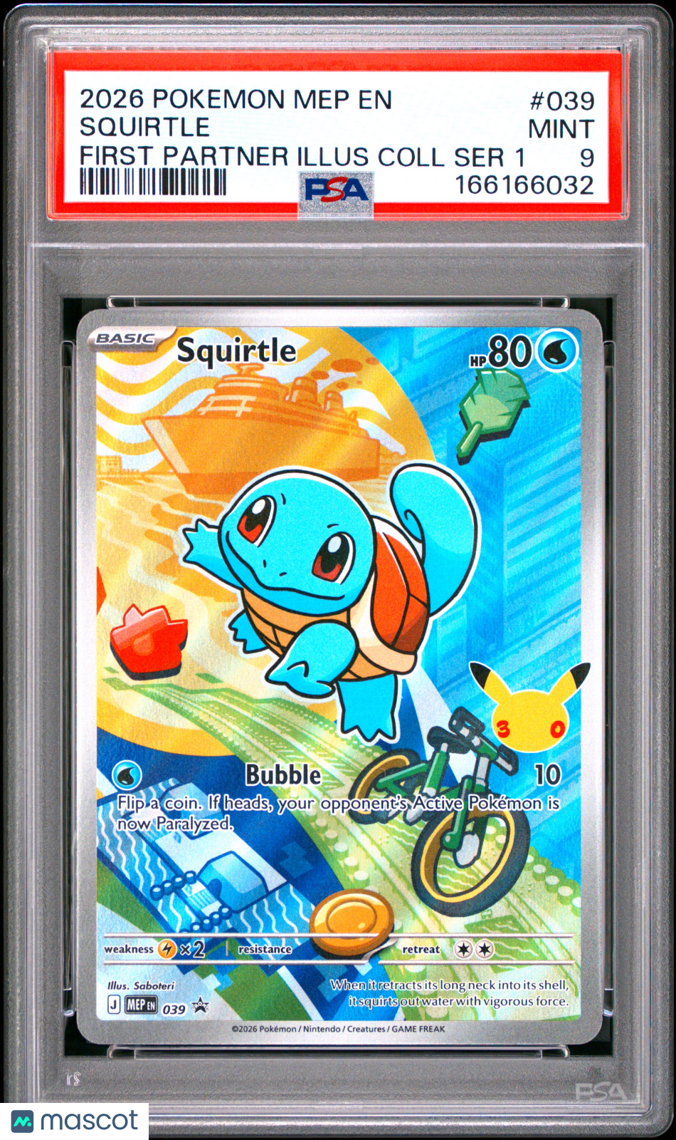 2026 Pokemon Mep EN-Me Black Star Promo Squirtle #039 First Partner Illus Coll Ser 1 PSA 9