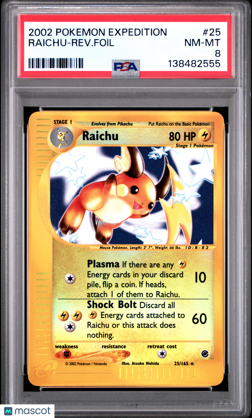 2002 Pokemon Expedition Raichu-Rev. Foil #25 PSA 8