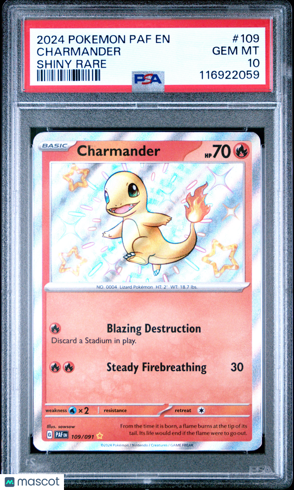 2024 Pokemon Paf EN-Paldean Fates Charmander #109 Shiny Rare PSA 10